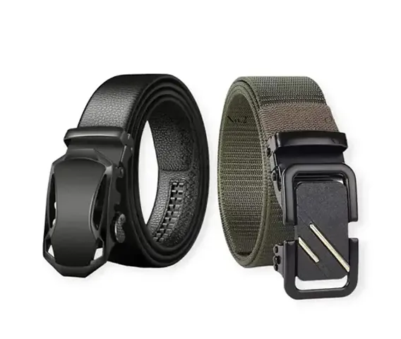 Elegant Leather Solid Belts For Men Pack of 2