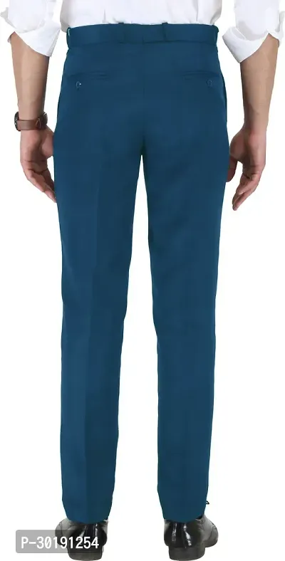 Trendy Blue Cotton Blend Solid Mid-Rise Formal Trouser For Men-thumb2