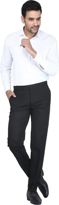 Trendy Black Cotton Blend Solid Mid-Rise Formal Trouser For Men-thumb2