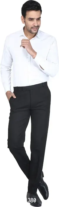 Trendy Black Cotton Blend Solid Mid-Rise Formal Trouser For Men-thumb3