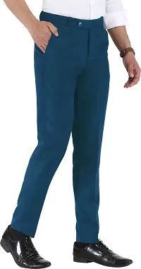 Trendy Blue Cotton Blend Solid Mid-Rise Formal Trouser For Men-thumb2