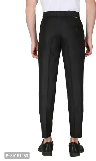 Trendy Black Cotton Blend Solid Mid-Rise Formal Trouser For Men-thumb2