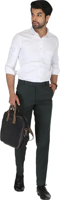 Trendy Black Cotton Blend Solid Mid-Rise Formal Trouser For Men-thumb4