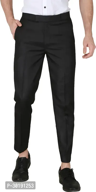 Trendy Black Cotton Blend Solid Mid-Rise Formal Trouser For Men