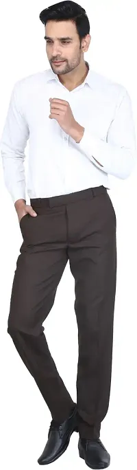 Trendy Brown Polycotton Solid Mid-Rise Formal Trouser For Men-thumb3