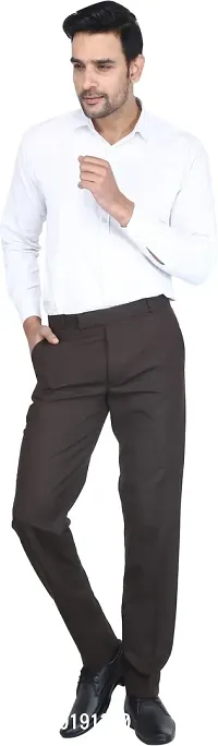 Trendy Brown Polycotton Solid Mid-Rise Formal Trouser For Men-thumb4