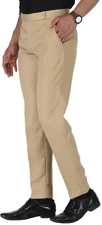 Trendy Beige Cotton Blend Solid Mid-Rise Formal Trouser For Men-thumb3