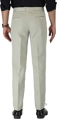 Trendy Silver Cotton Blend Solid Mid-Rise Formal Trouser For Men-thumb1