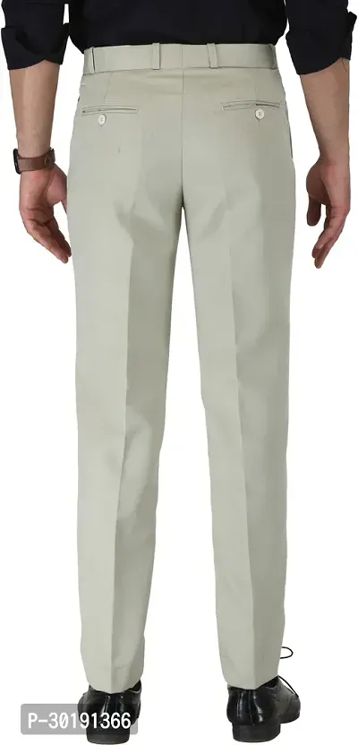 Trendy Silver Cotton Blend Solid Mid-Rise Formal Trouser For Men-thumb2