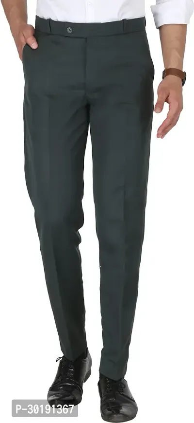 Trendy Black Cotton Blend Solid Mid-Rise Formal Trouser For Men