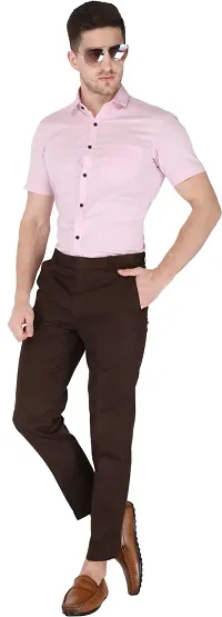 Trendy Brown Cotton Blend Solid Mid-Rise Formal Trouser For Men-thumb4