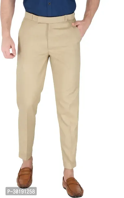 Trendy Beige Rayon Solid Mid-Rise Formal Trouser For Men-thumb0