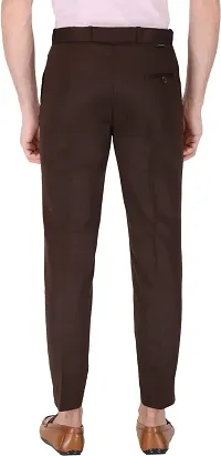 Trendy Brown Cotton Blend Solid Mid-Rise Formal Trouser For Men-thumb1