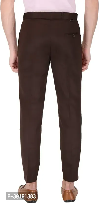 Trendy Brown Cotton Blend Solid Mid-Rise Formal Trouser For Men-thumb2