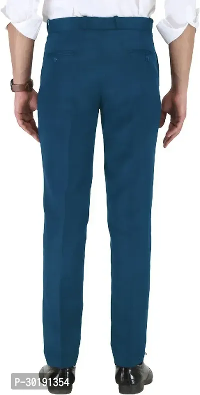 Trendy Blue Cotton Blend Solid Mid-Rise Formal Trouser For Men-thumb2