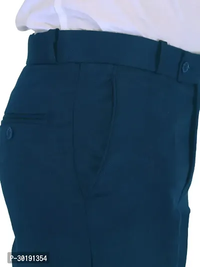 Trendy Blue Cotton Blend Solid Mid-Rise Formal Trouser For Men-thumb5