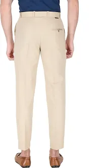 Trendy Beige Polycotton Solid Mid-Rise Formal Trouser For Men-thumb1