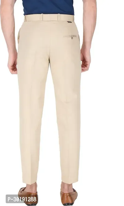 Trendy Beige Polycotton Solid Mid-Rise Formal Trouser For Men-thumb2