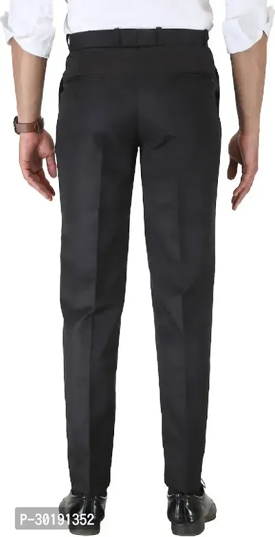 Trendy Black Cotton Blend Solid Mid-Rise Formal Trouser For Men-thumb2