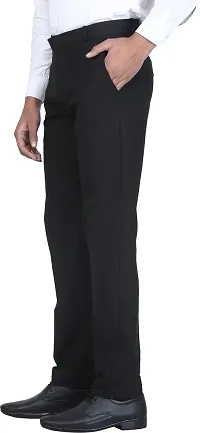 Trendy Black Cotton Blend Solid Mid-Rise Formal Trouser For Men-thumb3