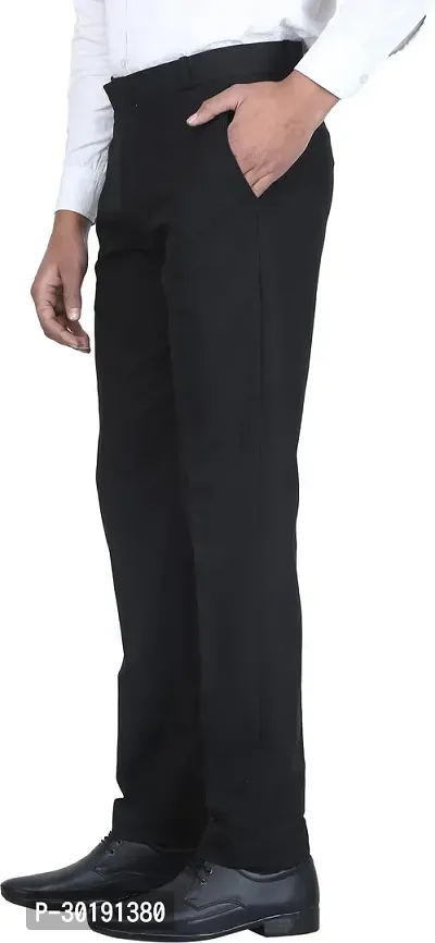 Trendy Black Cotton Blend Solid Mid-Rise Formal Trouser For Men-thumb4