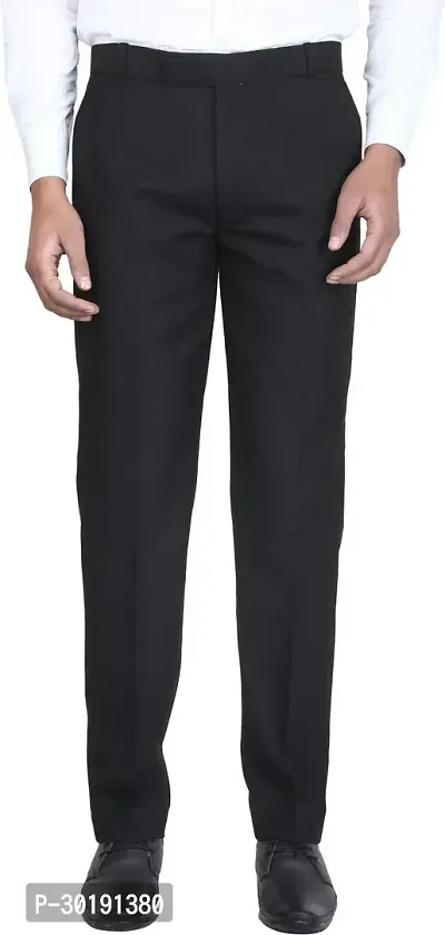 Trendy Black Cotton Blend Solid Mid-Rise Formal Trouser For Men-thumb0