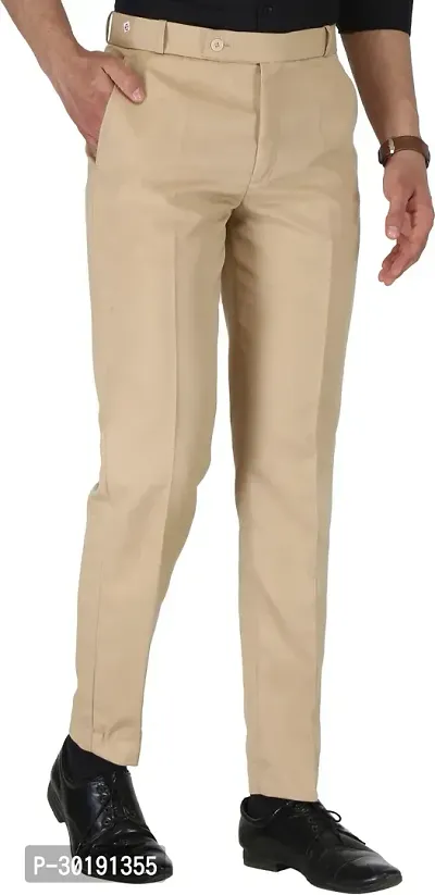 Trendy Beige Cotton Blend Solid Mid-Rise Formal Trouser For Men-thumb4