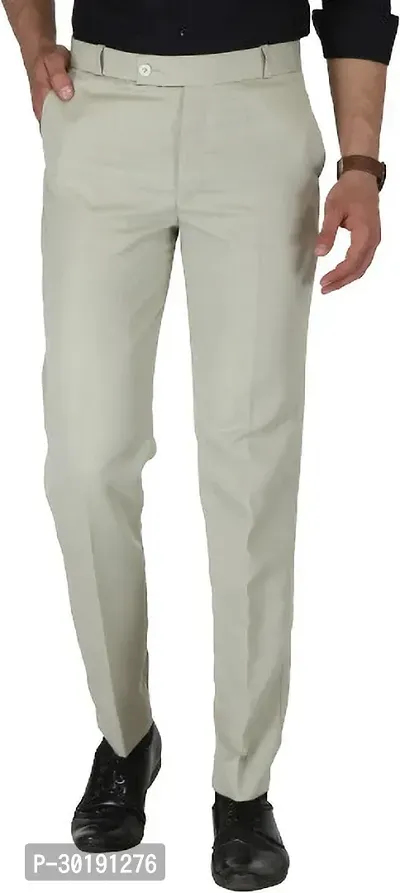 Trendy Green Cotton Blend Solid Mid-Rise Formal Trouser For Men-thumb0