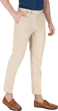 Trendy Beige Polycotton Solid Mid-Rise Formal Trouser For Men-thumb2