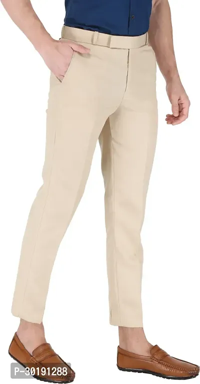 Trendy Beige Polycotton Solid Mid-Rise Formal Trouser For Men-thumb3