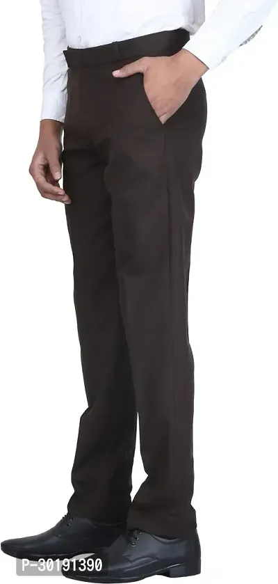 Trendy Brown Polycotton Solid Mid-Rise Formal Trouser For Men-thumb5