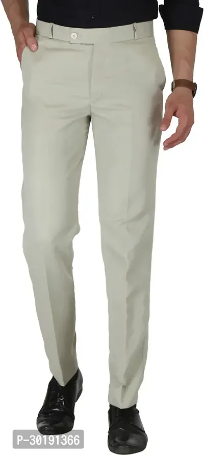 Trendy Silver Cotton Blend Solid Mid-Rise Formal Trouser For Men-thumb0