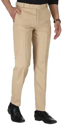 Trendy Beige Cotton Blend Solid Mid-Rise Formal Trouser For Men-thumb2