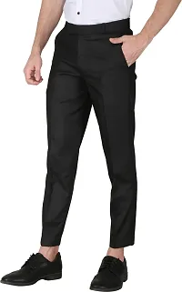 Trendy Black Cotton Blend Solid Mid-Rise Formal Trouser For Men-thumb2