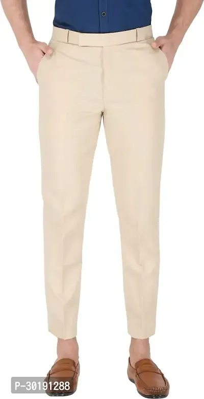 Trendy Beige Polycotton Solid Mid-Rise Formal Trouser For Men-thumb0