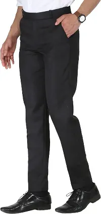 Trendy Black Cotton Blend Solid Mid-Rise Formal Trouser For Men-thumb2