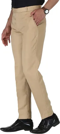 Trendy Beige Cotton Blend Solid Mid-Rise Formal Trouser For Men-thumb2