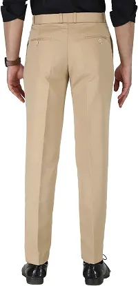 Trendy Beige Cotton Blend Solid Mid-Rise Formal Trouser For Men-thumb1