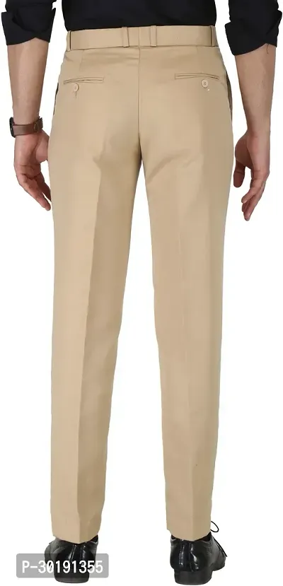 Trendy Beige Cotton Blend Solid Mid-Rise Formal Trouser For Men-thumb2