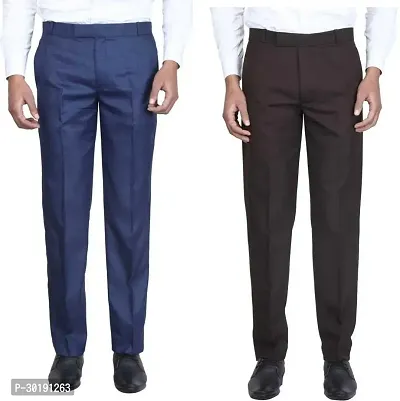 Trendy Multicoloured Cotton Blend Solid Mid-Rise Formal Trouser For Men-Pack Of 2-thumb0