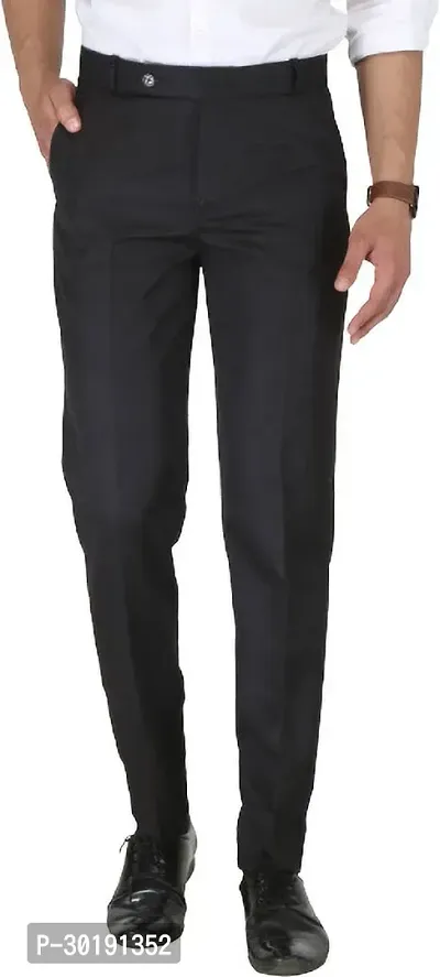 Trendy Black Cotton Blend Solid Mid-Rise Formal Trouser For Men-thumb0