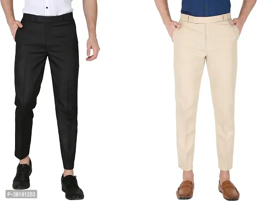 Trendy Multicolored Polycotton Solid Mid-Rise Formal Trouser For Men