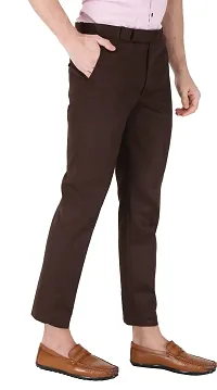 Trendy Brown Cotton Blend Solid Mid-Rise Formal Trouser For Men-thumb2