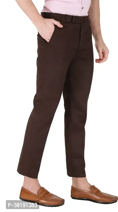 Trendy Brown Cotton Blend Solid Mid-Rise Formal Trouser For Men-thumb3