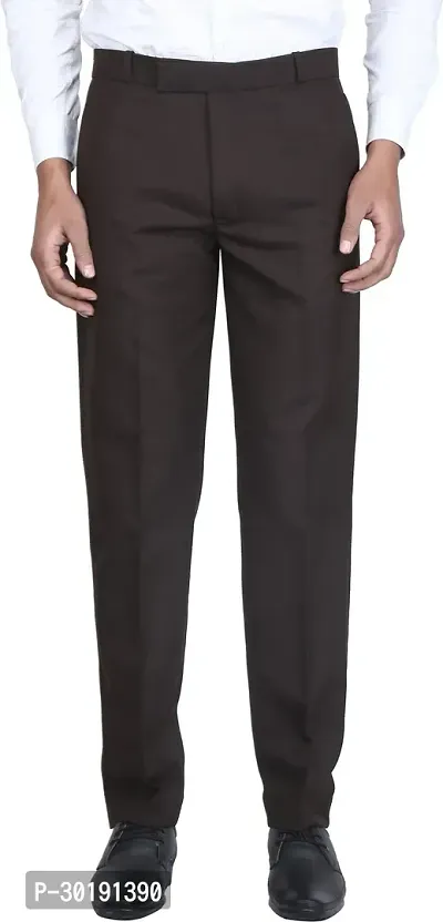 Trendy Brown Polycotton Solid Mid-Rise Formal Trouser For Men-thumb0