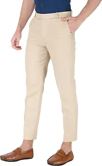 Trendy Beige Polycotton Solid Mid-Rise Formal Trouser For Men-thumb4