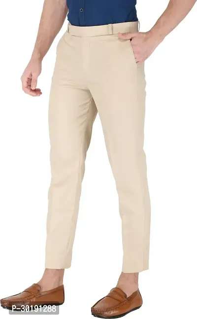 Trendy Beige Polycotton Solid Mid-Rise Formal Trouser For Men-thumb5