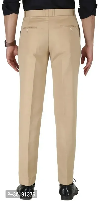 Trendy Beige Cotton Blend Solid Mid-Rise Formal Trouser For Men-thumb2