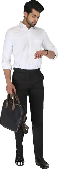 Trendy Black Cotton Blend Solid Mid-Rise Formal Trouser For Men-thumb5