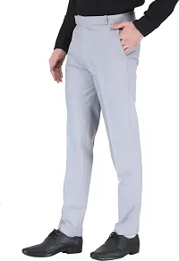 Trendy Grey Cotton Blend Solid Mid-Rise Formal Trouser For Men-thumb2